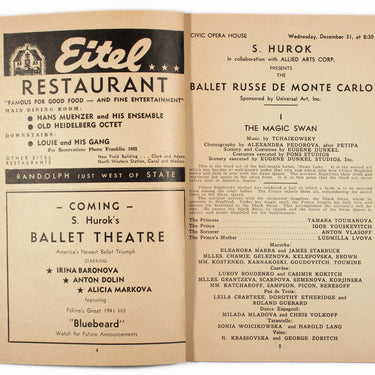 Ballet Russe de Monte Carlo 1941-1942 Season Civic Opera House