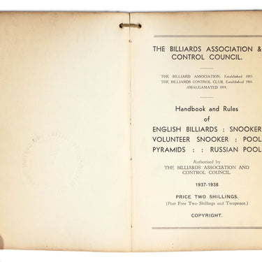 Handbook and Rules of English Billiards Snooker Volunteer Snooker Pool Pyramids and Russian Pool